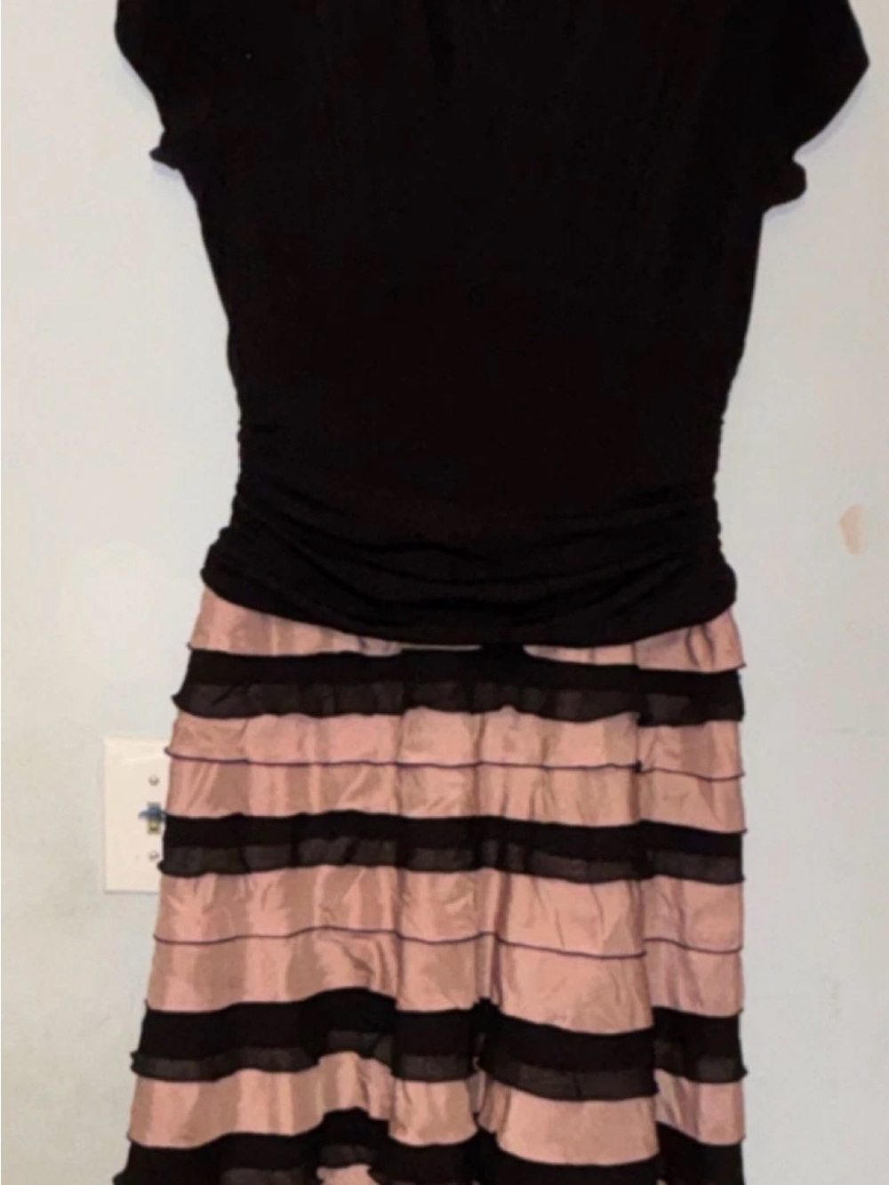 Black Top with Pink and Black Tiered Skirt Dress